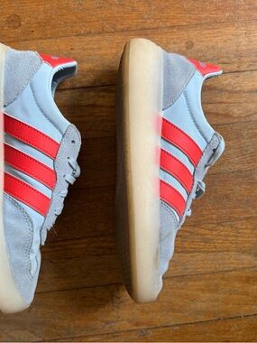 Adidas Light Blue Suede Sneakers with Red Stripes